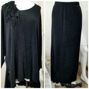 Women Plus Size 4X Set Shirt Top Long Skirt 2 PC Black Business Dress Work USA